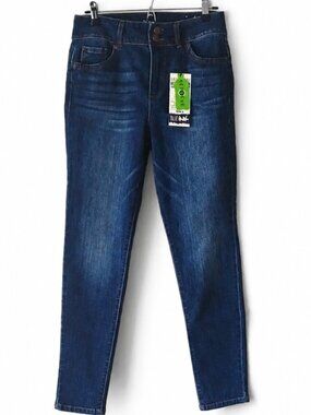 Size 9 denim jeans "Super High Waist Skinny, Butt Lifter" tapered faded pants